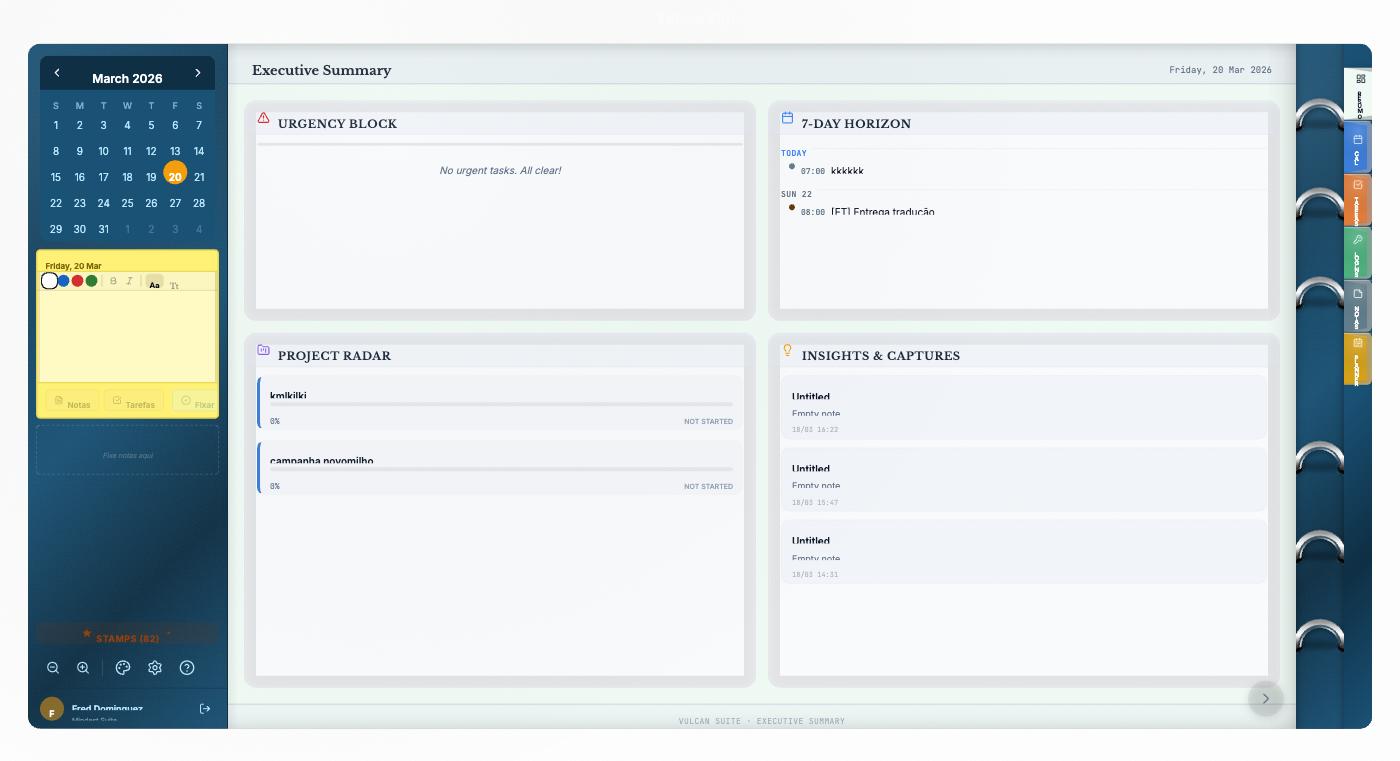 Vulcan Organizer · tab Resumo